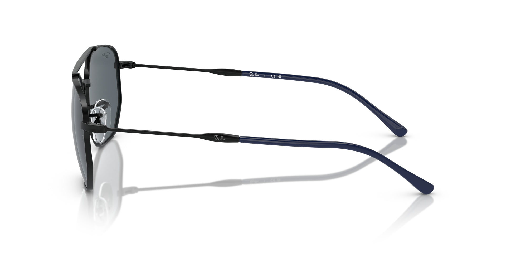 Ray-Ban RB3707 9257R5 hexagonal sunglasses for unisex in full rim metal, with black frame, and blue lenses. 57mm in lens size, 20mm in bridge size, and 145mm in temple length.