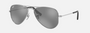 Ray-Ban Junior Aviator Kids RJ9506S 212/6G pilot sunglasses for kids in full rim metal, with polished silver frame, and grey/silver lenses. 52mm in lens size, 14mm in bridge size, and 125mm in temple length.