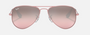 Ray-Ban Junior Aviator Kids RJ9506S 211/7E pilot sunglasses for kids in full rim metal, with polished pink frame, and pink lenses. 52mm in lens size, 14mm in bridge size, and 125mm in temple length.