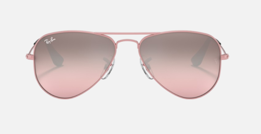 Ray-Ban Junior Aviator Kids RJ9506S 211/7E pilot sunglasses for kids in full rim metal, with polished pink frame, and pink lenses. 52mm in lens size, 14mm in bridge size, and 125mm in temple length.