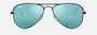 Ray-Ban Junior Aviator Kids RJ9506S 201/55 pilot sunglasses for kids in full rim metal, with matte black frame, and blue flash lenses. 52mm in lens size, 14mm in bridge size, and 125mm in temple length.
