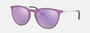 Ray-Ban Junior Erika Kids RJ9060S 70084V phantos sunglasses for kids in full rim injected, with matte violet fluo frame, and grey /violet lenses. 50mm in lens size, 15mm in bridge size, and 130mm in temple length.