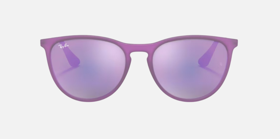 Ray-Ban Junior Erika Kids RJ9060S 70084V phantos sunglasses for kids in full rim injected, with matte violet fluo frame, and grey /violet lenses. 50mm in lens size, 15mm in bridge size, and 130mm in temple length.