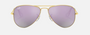Ray-Ban Junior Aviator Kids RJ9506S 249/4V pilot sunglasses for kids in full rim metal, with matte gold frame, and lilac flash lenses. 52mm in lens size, 14mm in bridge size, and 125mm in temple length.