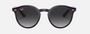 Ray-Ban Junior RJ9064S 70218G phantos sunglasses for kids in full rim injected, with polished violet frame, and light grey gradient dark grey
  lenses. 44mm in lens size, 19mm in bridge size, and 130mm in temple length.