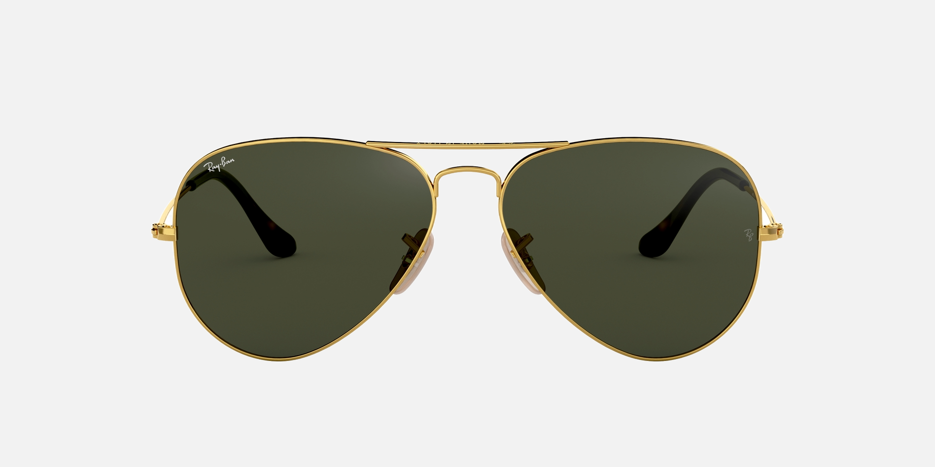 Ray-Ban Aviator Havana Collection RB3025 181 aviator sunglasses for unisex in full rim metal, with gold frame, and green lenses. 62mm in lens size, 14mm in bridge size, and 140mm in temple length.