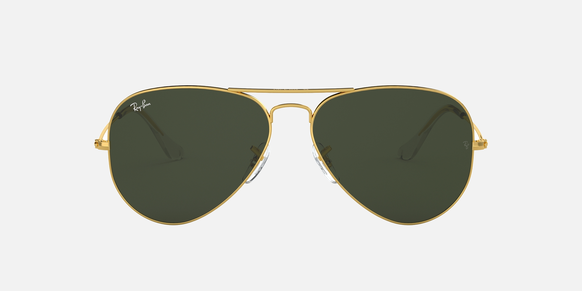 Ray-Ban Aviator Classic RB3025 001 aviator sunglasses for unisex in full rim metal, with gold frame, and green lenses. 62mm in lens size, 14mm in bridge size, and 140mm in temple length.