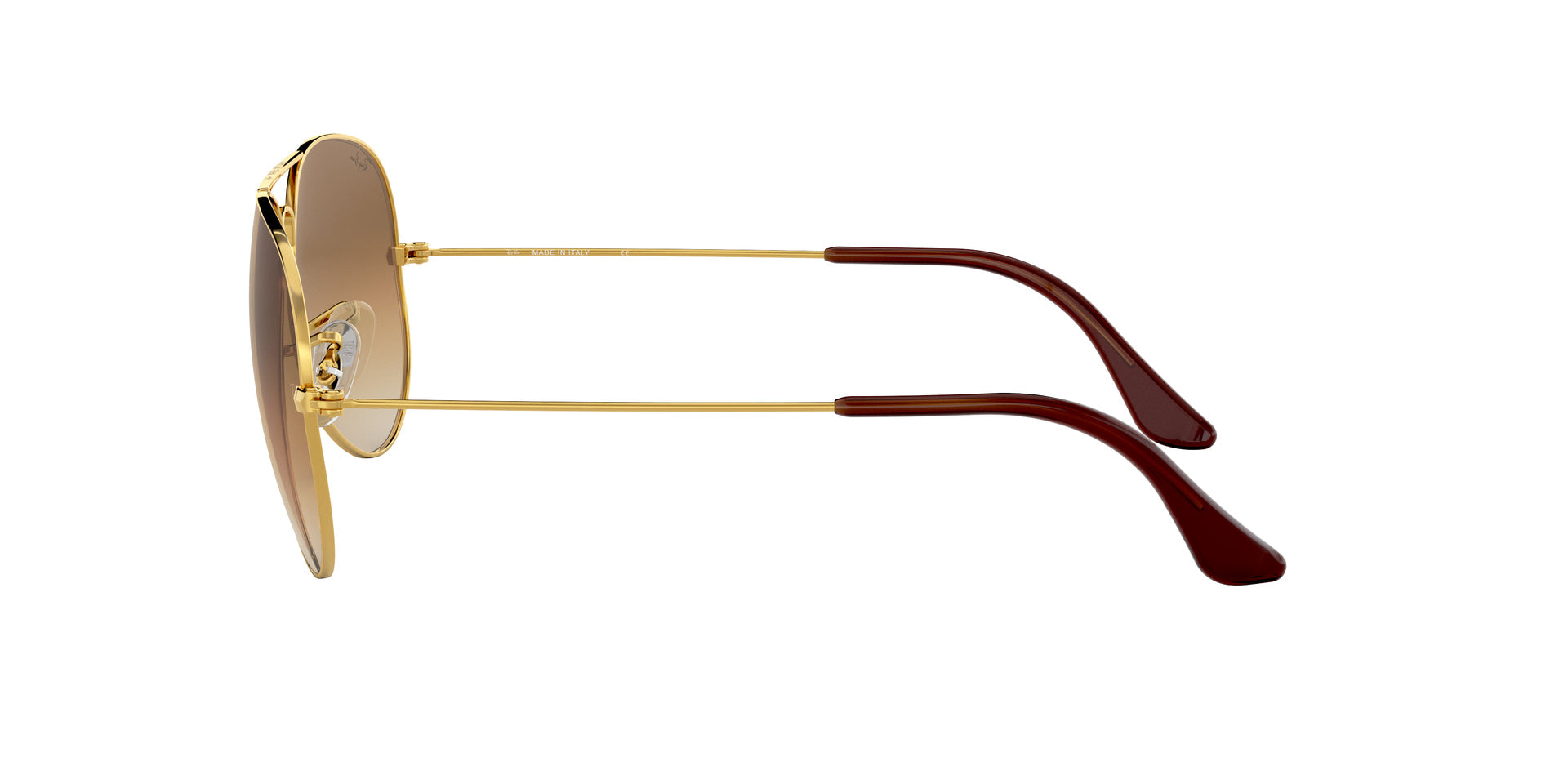Ray-Ban Aviator Gradient RB3025 001/51 aviator sunglasses for unisex in full rim metal, with gold frame, and light brown lenses. 58mm in lens size, 14mm in bridge size, and 135mm in temple length.