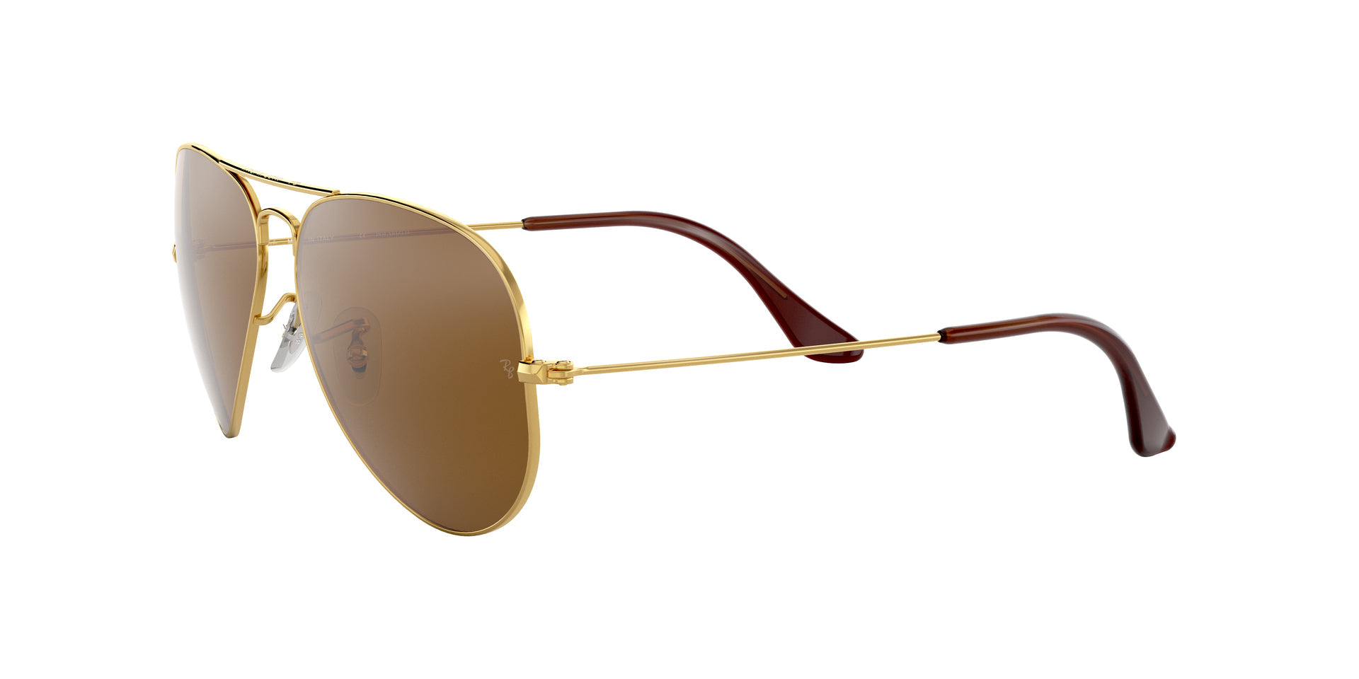 Ray-Ban Aviator Classic RB3025 001/57 aviator sunglasses for unisex in full rim metal, with gold frame, and brown lenses. 58mm in lens size, 14mm in bridge size, and 140mm in temple length.