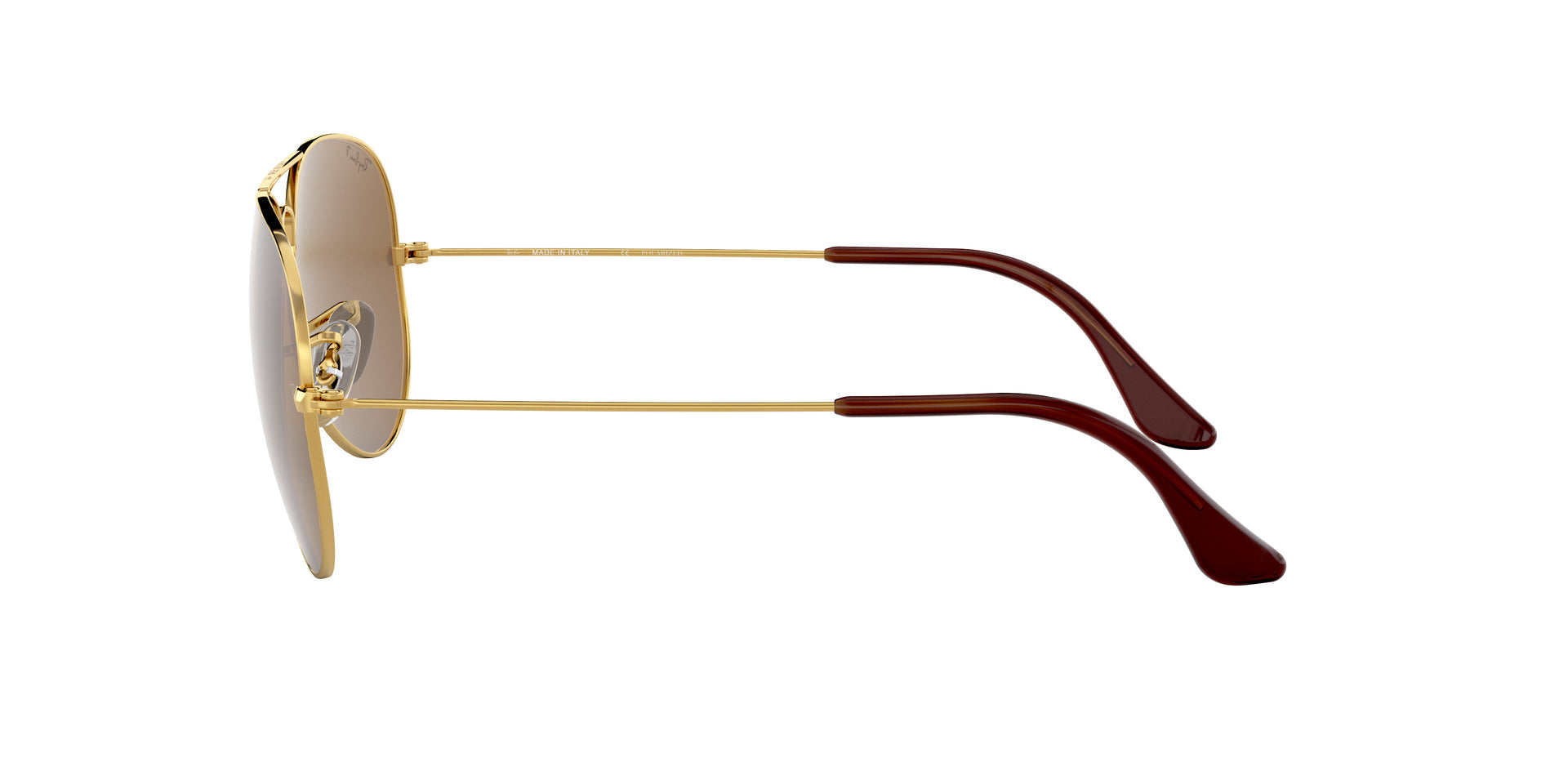 Ray-Ban Aviator Classic RB3025 001/57 aviator sunglasses for unisex in full rim metal, with gold frame, and brown lenses. 58mm in lens size, 14mm in bridge size, and 140mm in temple length.