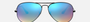 Ray-Ban Aviator Flash Lenses Gradient RB3025 002/4O aviator sunglasses for unisex in full rim metal, with black frame, and blue flash lenses. 58mm in lens size, 14mm in bridge size, and 145mm in temple length.