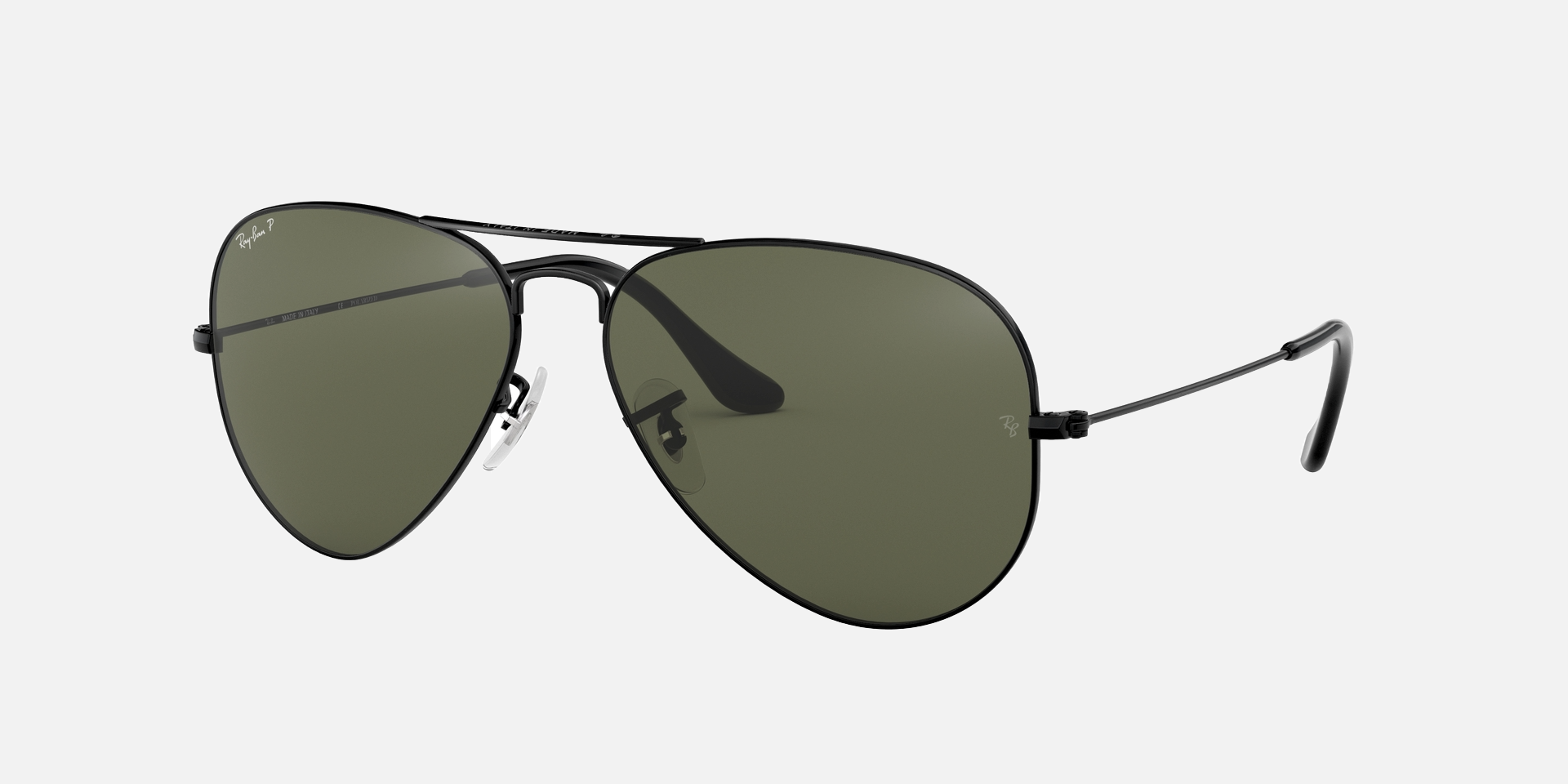 Ray-Ban Aviator Classic RB3025 002/58 aviator sunglasses for unisex in full rim metal, with black frame, and green lenses. 55mm in lens size, 14mm in bridge size, and 145mm in temple length.