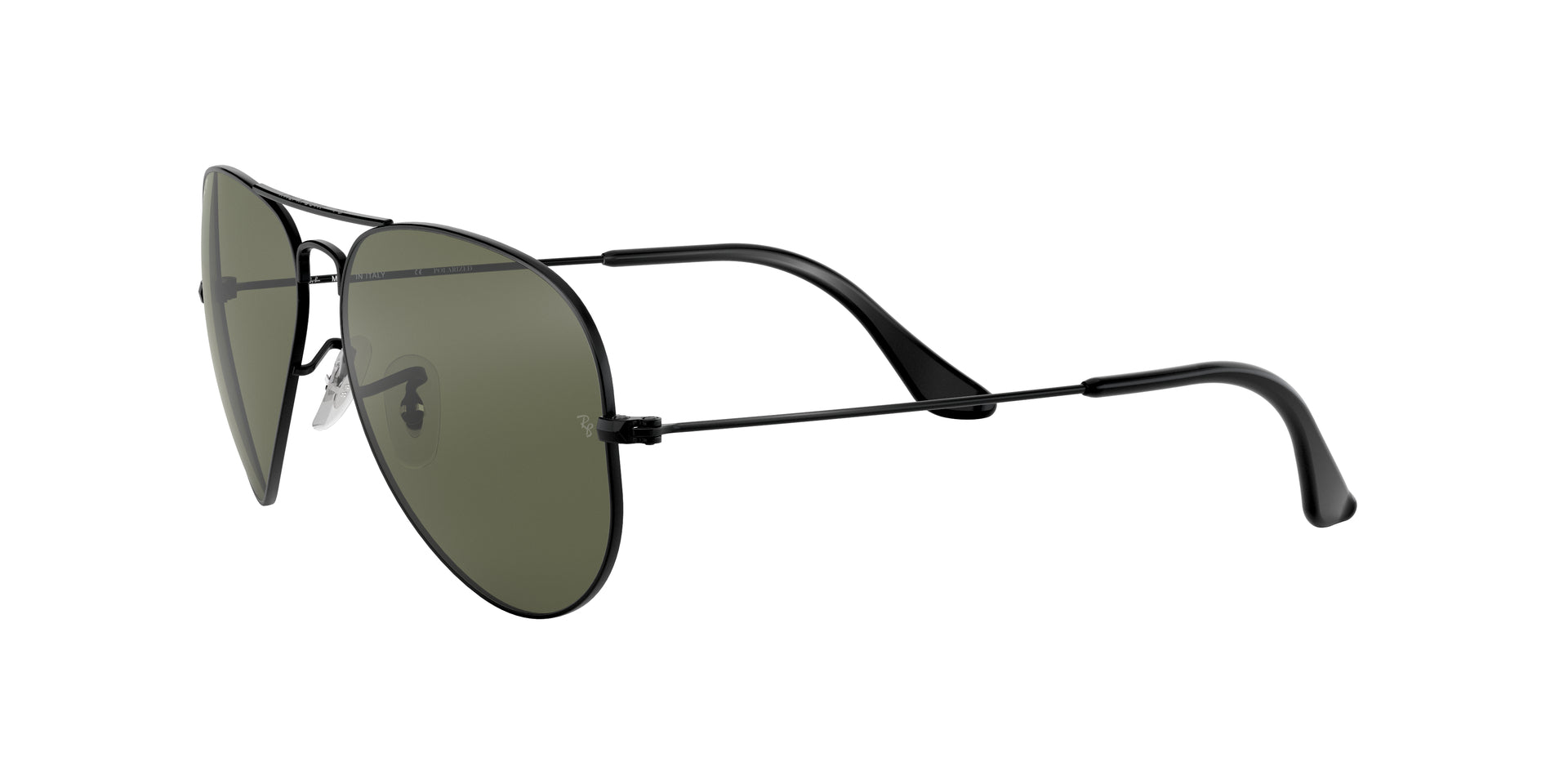 Ray-Ban Aviator Classic RB3025 002/58 aviator sunglasses for unisex in full rim metal, with black frame, and green lenses. 62mm in lens size, 14mm in bridge size, and 145mm in temple length.