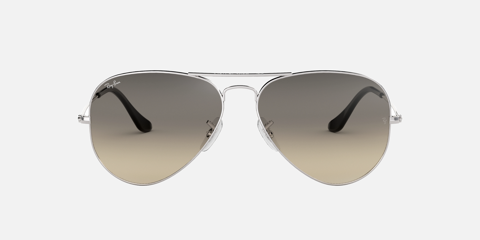 Ray-Ban Aviator Gradient RB3025 003/32 aviator sunglasses for unisex in full rim metal, with silver frame, and grey gradient lenses. 58mm in lens size, 14mm in bridge size, and 135mm in temple length.