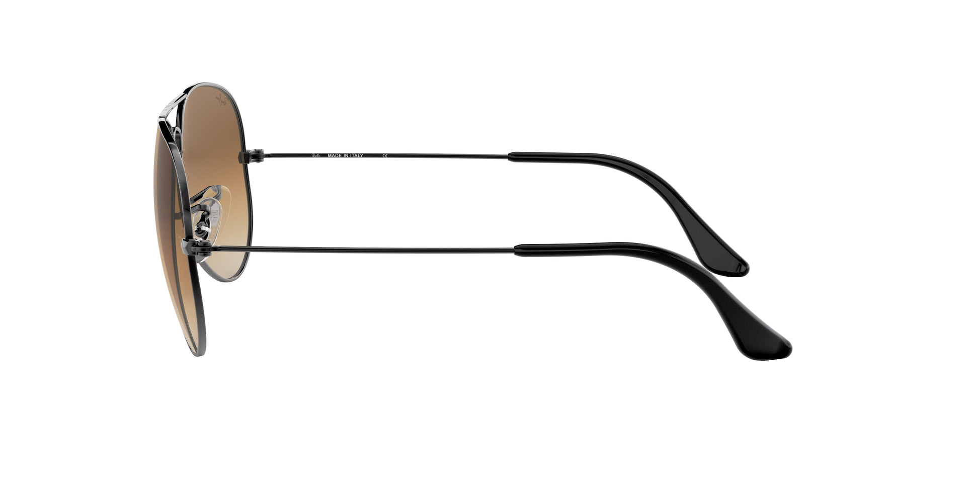 Ray-Ban Aviator Gradient RB3025 004/51 aviator sunglasses for unisex in full rim metal, with gunmetal frame, and light brown gradient lenses. 62mm in lens size, 14mm in bridge size, and 140mm in temple length.