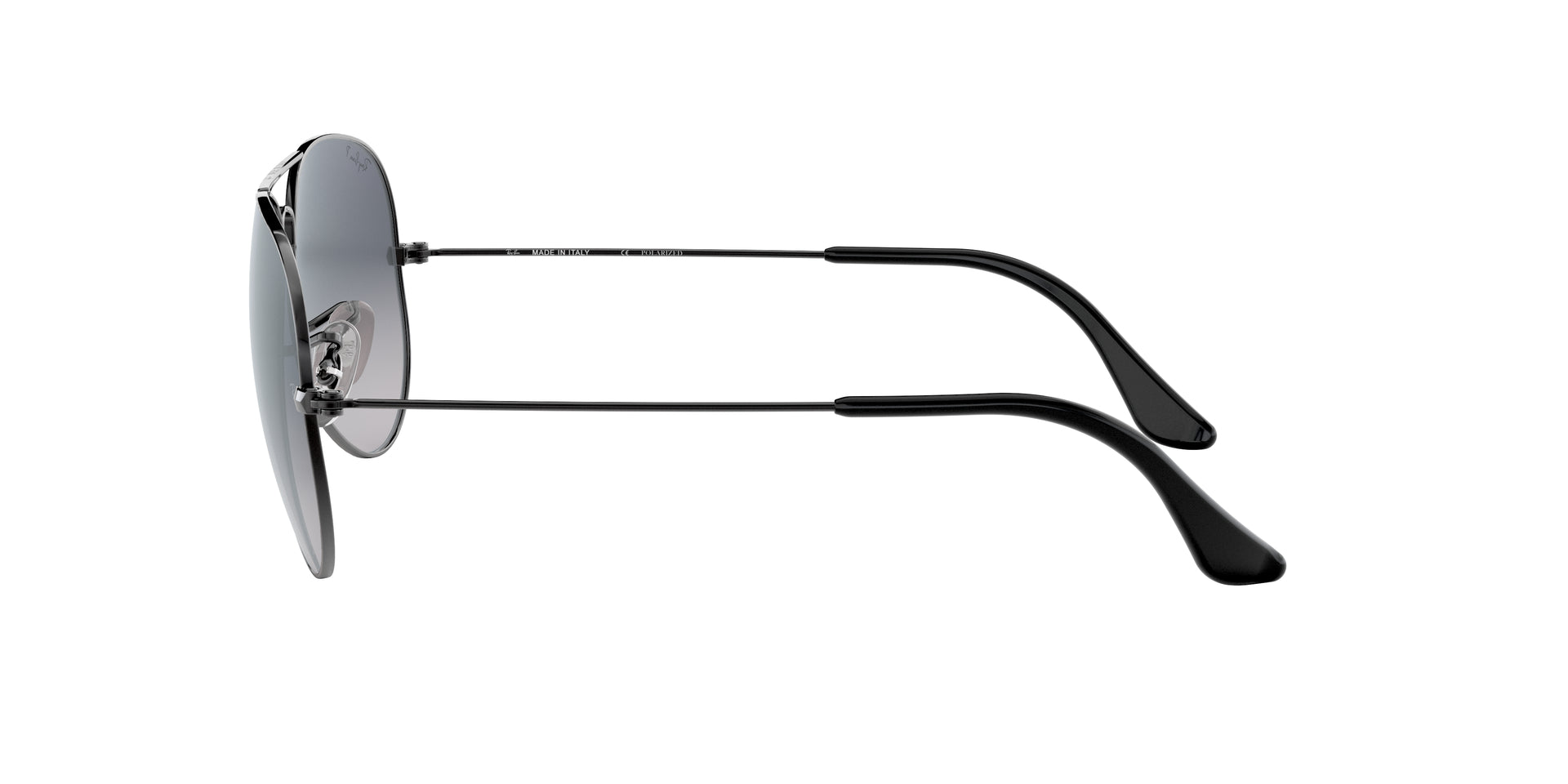 Ray-Ban Aviator Gradient RB3025 004/78 aviator sunglasses for unisex in full rim metal, with gunmetal frame, and blue/grey lenses. 62mm in lens size, 14mm in bridge size, and 140mm in temple length.