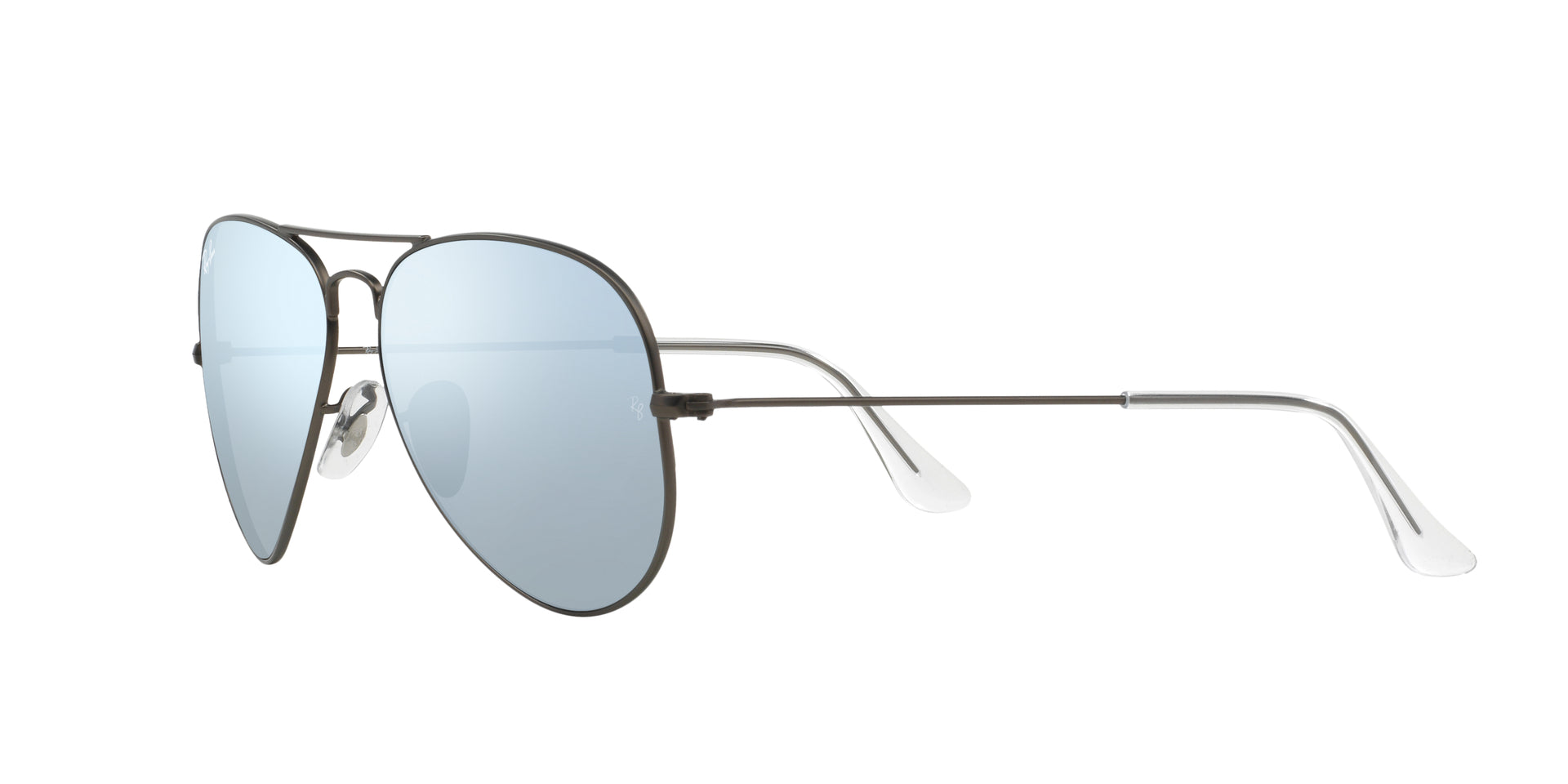 Ray-Ban Aviator Flash Lenses RB3025 029/30 pilot sunglasses for unisex in full rim metal, with matte gunmetal frame, and silver flash lenses. 58mm in lens size, 14mm in bridge size, and 135mm in temple length.