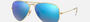 Ray-Ban Aviator Flash Lenses RB3025 112/17 pilot sunglasses for unisex in full rim metal, with matte gold frame, and blue flash
  lenses. 55mm in lens size, 14mm in bridge size, and 140mm in temple length.