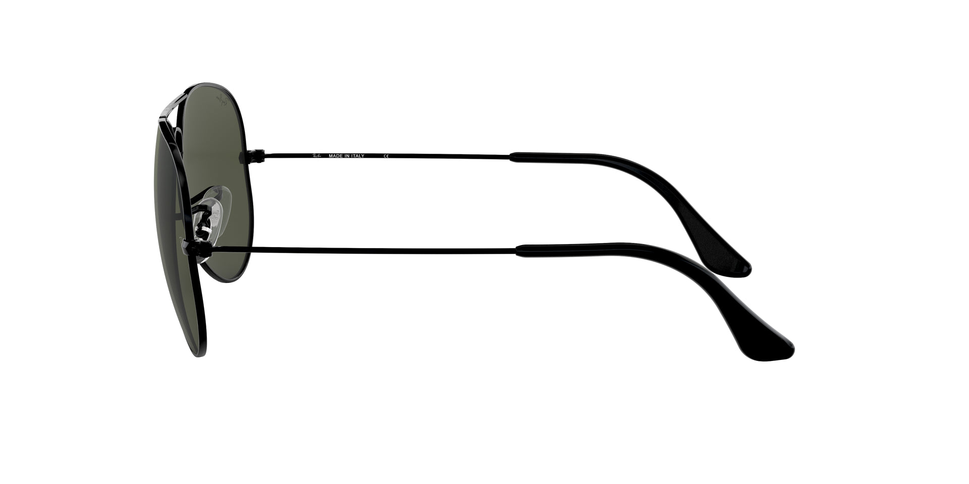 Ray-Ban Aviator Classic RB3025 L2823 aviator sunglasses for unisex in full rim metal, with black frame, and green lenses. 58mm in lens size, 14mm in bridge size, and 135mm in temple length.