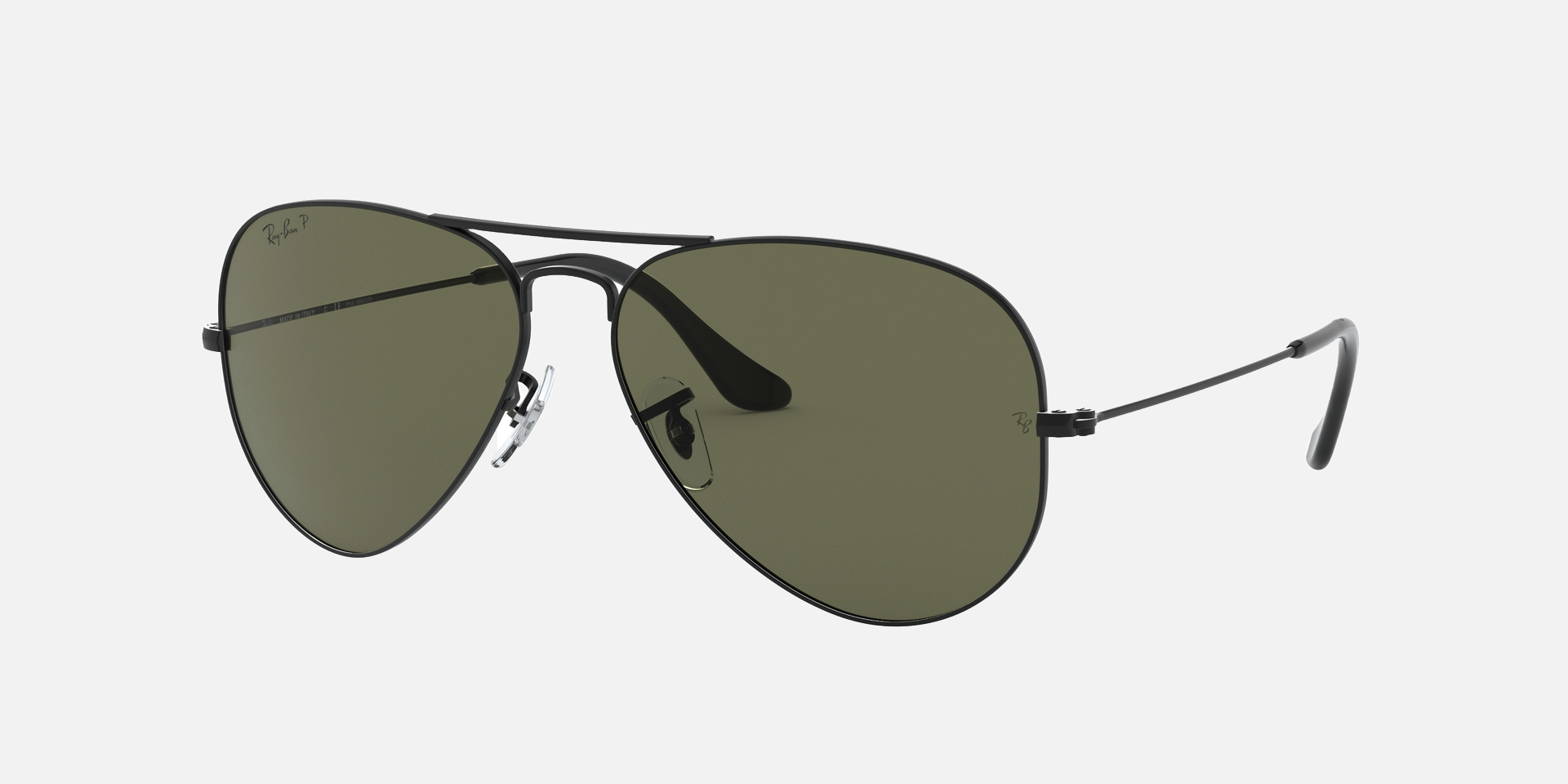 Ray-Ban Aviator Classic RB3025 W3361 aviator sunglasses for unisex in full rim metal, with matte black frame, and g-15 green lenses. 58mm in lens size, 14mm in bridge size, and 135mm in temple length.