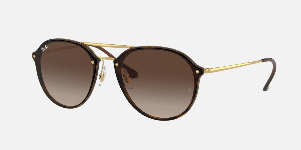 Ray-Ban Blaze Double Bridge RB4292N 710/13 round sunglasses for unisex in full rim plastic, with light havana frame, and brown gradient lenses. 62mm in lens size, 14mm in bridge size, and 145mm in temple length.