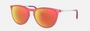 Ray-Ban Junior Erika Kids RJ9060S 70096Q phantos sunglasses for kids in full rim injected, with matte fuchsia fluo frame, and brown/orange lenses. 50mm in lens size, 15mm in bridge size, and 130mm in temple length.