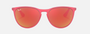 Ray-Ban Junior Erika Kids RJ9060S 70096Q phantos sunglasses for kids in full rim injected, with matte fuchsia fluo frame, and brown/orange lenses. 50mm in lens size, 15mm in bridge size, and 130mm in temple length.