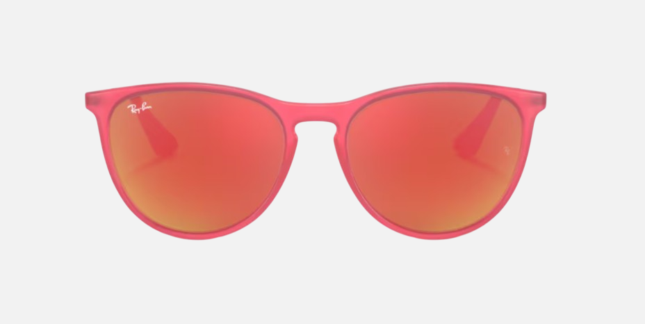 Ray-Ban Junior Erika Kids RJ9060S 70096Q phantos sunglasses for kids in full rim injected, with matte fuchsia fluo frame, and brown/orange lenses. 50mm in lens size, 15mm in bridge size, and 130mm in temple length.