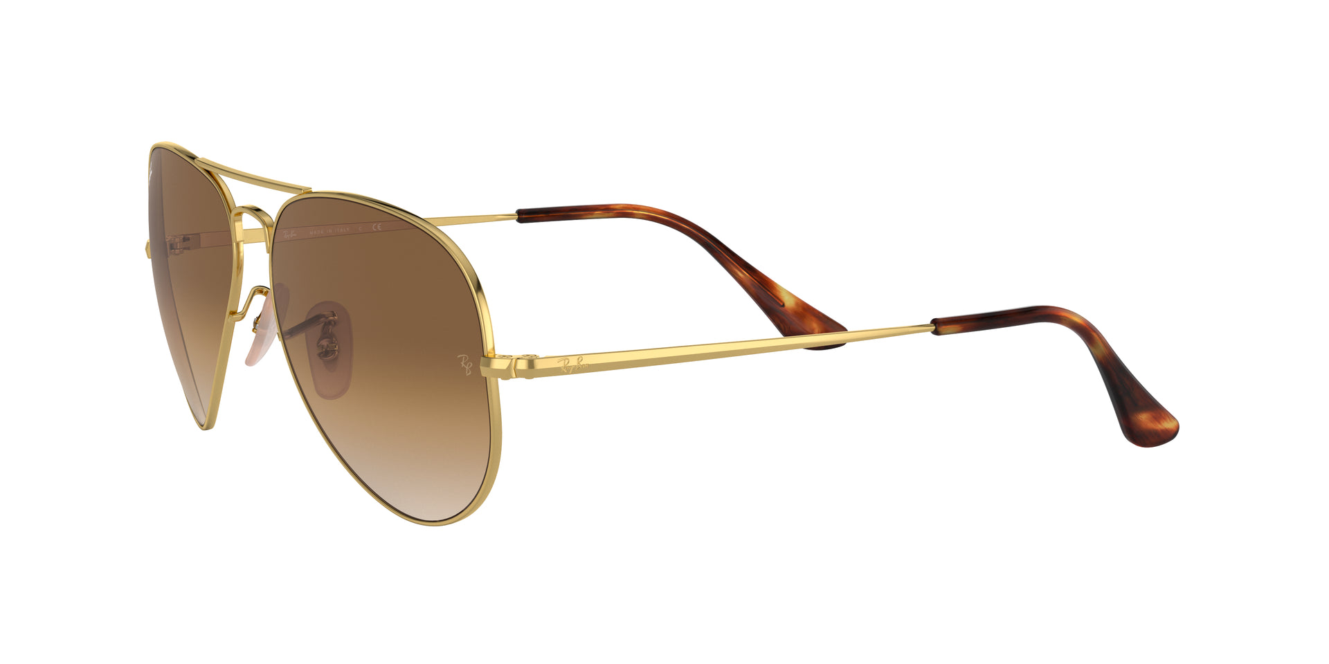 Ray-Ban Aviator Metal II RB3689 914751 aviator sunglasses for unisex in full rim metal, with gold frame, and light brown gradient lenses. 58mm in lens size, 14mm in bridge size, and 140mm in temple length.
