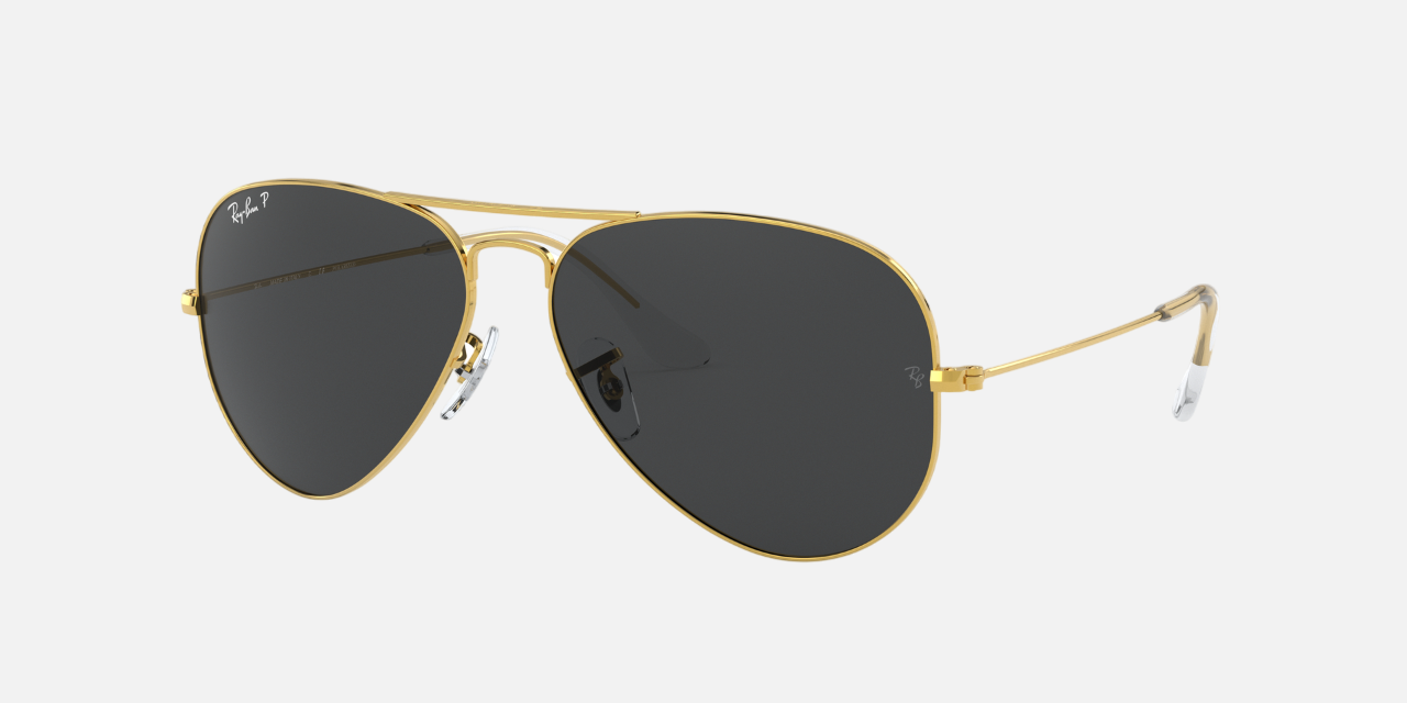 Ray-Ban Aviator Classic RB3025 919648 aviator sunglasses for unisex in full rim metal, with gold frame, and black lenses. 62mm in lens size, 14mm in bridge size, and 135mm in temple length.