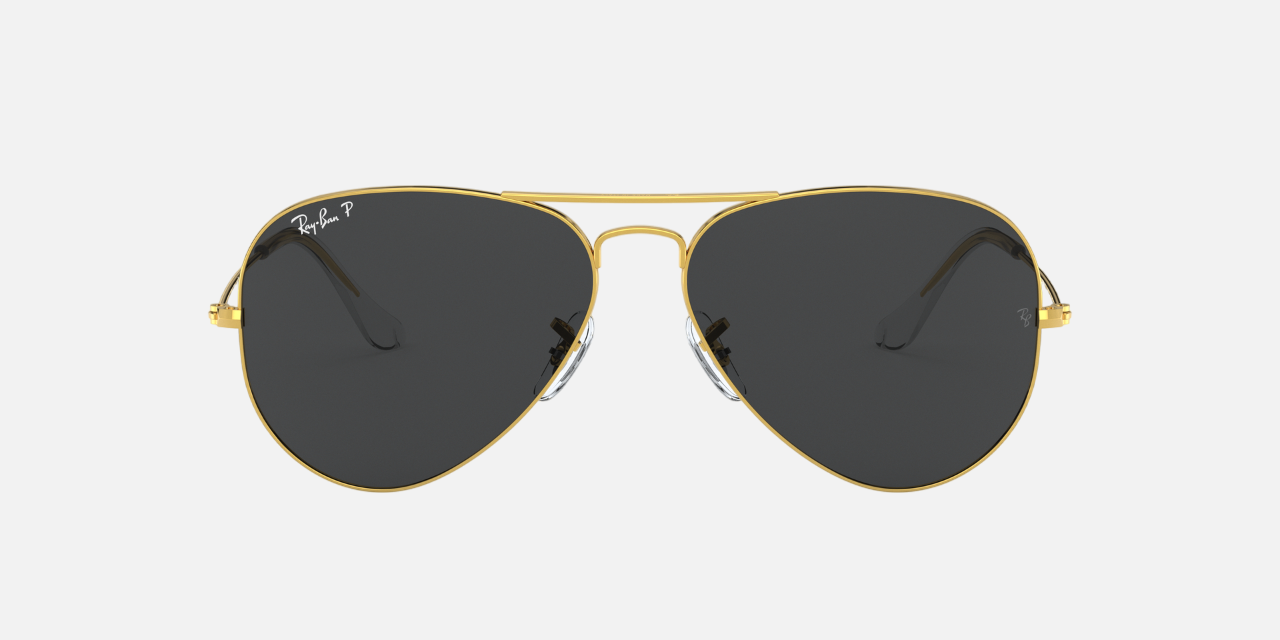Ray-Ban Aviator Classic RB3025 919648 aviator sunglasses for unisex in full rim metal, with gold frame, and black lenses. 62mm in lens size, 14mm in bridge size, and 135mm in temple length.