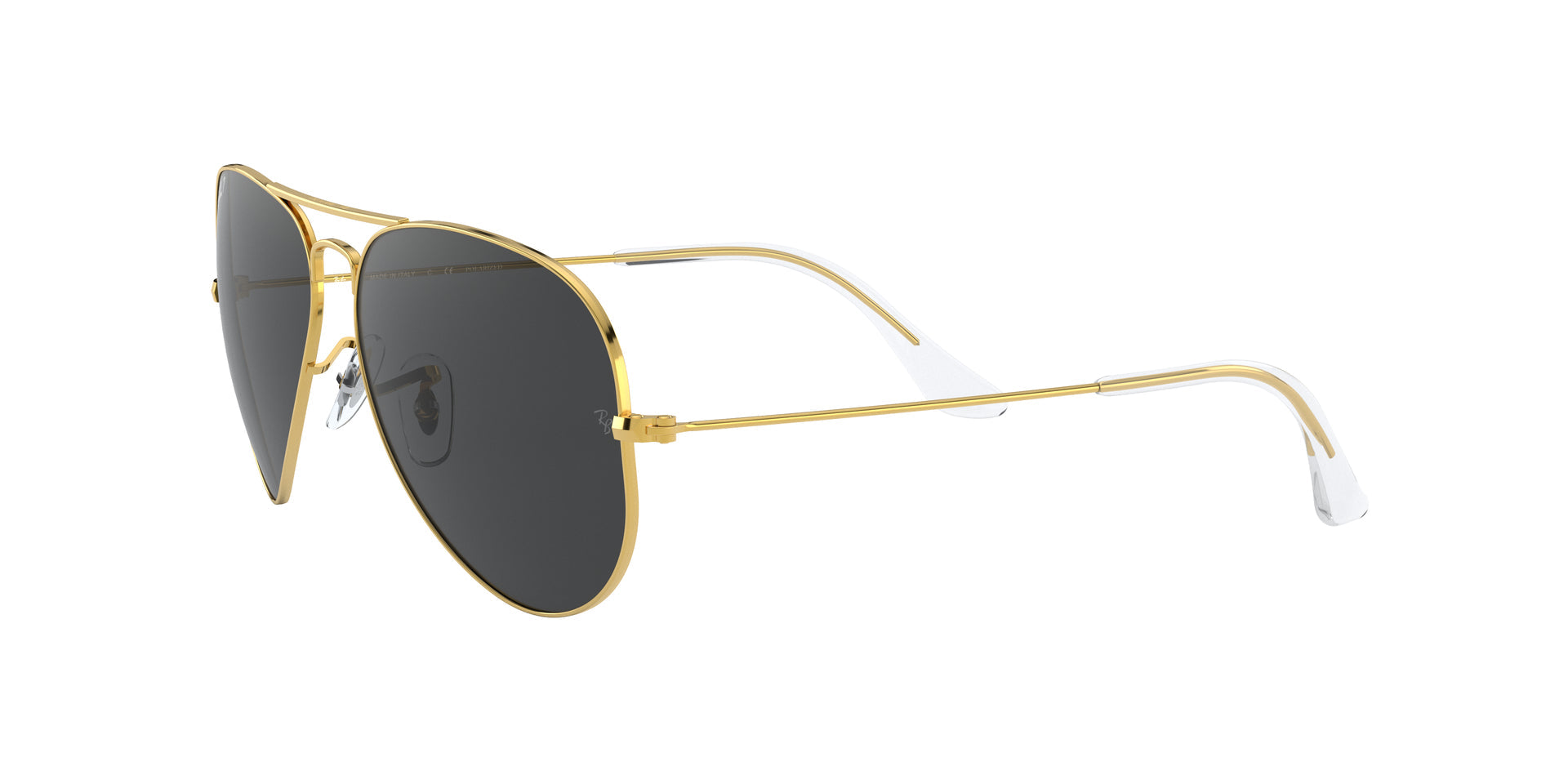 Ray-Ban Aviator Classic RB3025 919648 aviator sunglasses for unisex in full rim metal, with gold frame, and black lenses. 62mm in lens size, 14mm in bridge size, and 135mm in temple length.