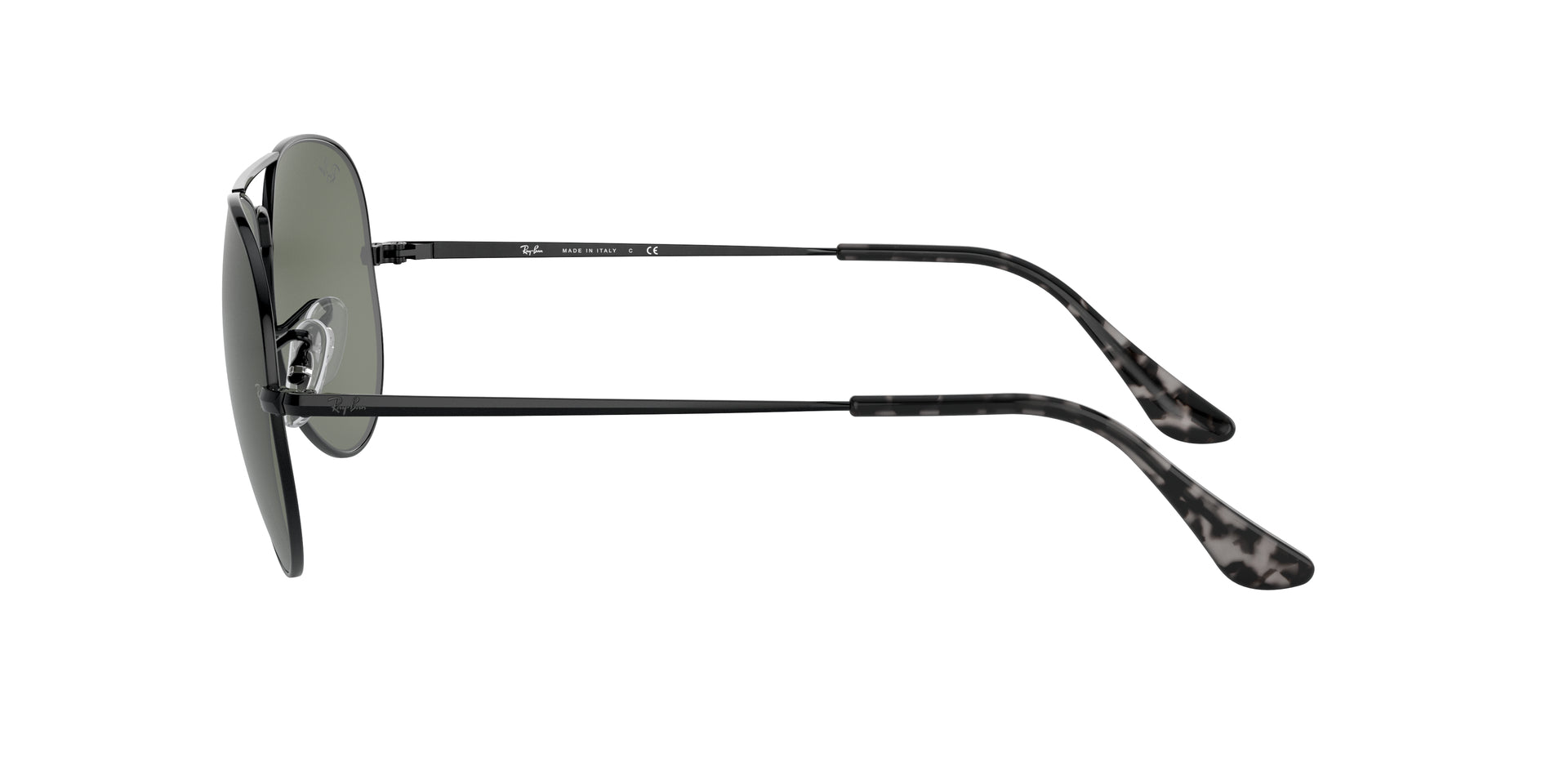 Ray-Ban Aviator Metal II RB3689 914831 aviator sunglasses for unisex in full rim metal, with black frame, and green lenses. 62mm in lens size, 14mm in bridge size, and 140mm in temple length.