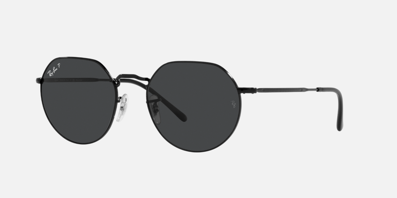 Ray-Ban Jack RB3565 002/48 round sunglasses for unisex in full rim metal, with black frame, and black lenses. 53mm in lens size, 20mm in bridge size, and 145mm in temple length.