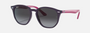 Ray-Ban Junior RJ9070S 70218G irregular sunglasses for kids in full rim injected, with polished violet frame, and grey gradient lenses. 46mm in lens size, 16mm in bridge size, and 130mm in temple length.