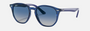 Ray-Ban Junior RJ9070S 70624L irregular sunglasses for kids in full rim injected, with polished transparent blue frame, and grey gradient blue lenses. 46mm in lens size, 16mm in bridge size, and 130mm in temple length.