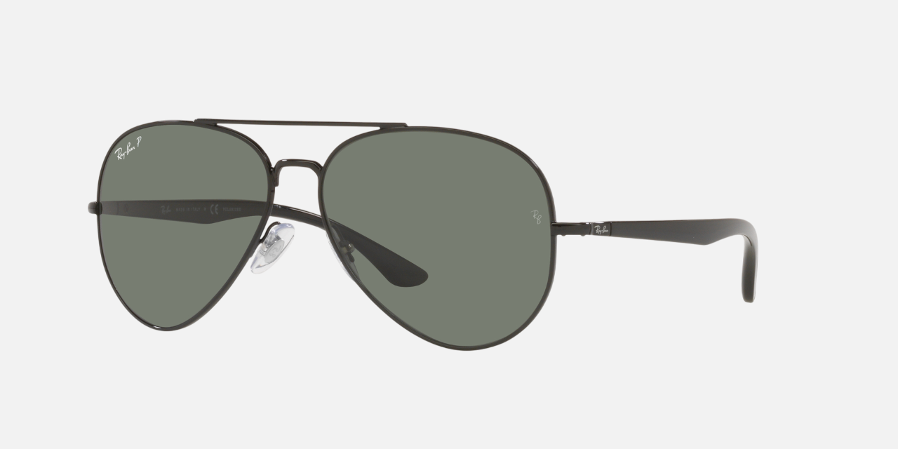 Ray-Ban RB3675 002/58 pilot sunglasses for unisex in full rim metal, with black frame, and green lenses. 58mm in lens size, 14mm in bridge size, and 135mm in temple length.