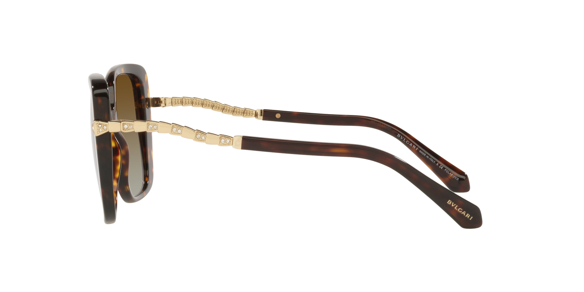 Bvlgari BV8237B 504/T5 square sunglasses for women in full rim plastic, with havana frame, and gradient brown lenses. 55mm in lens size, 17mm in bridge size, and 140mm in temple length.