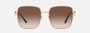 Bvlgari BV6165 278/13 square sunglasses for women in full rim metal, with pale gold frame, and gradient brown lenses. 57mm in lens size, 18mm in bridge size, and 140mm in temple length.