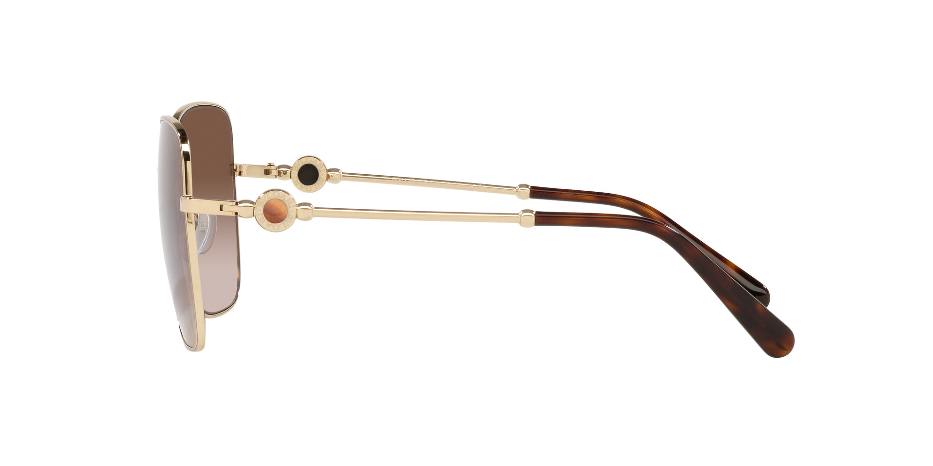 Bvlgari BV6165 278/13 square sunglasses for women in full rim metal, with pale gold frame, and gradient brown lenses. 57mm in lens size, 18mm in bridge size, and 140mm in temple length.