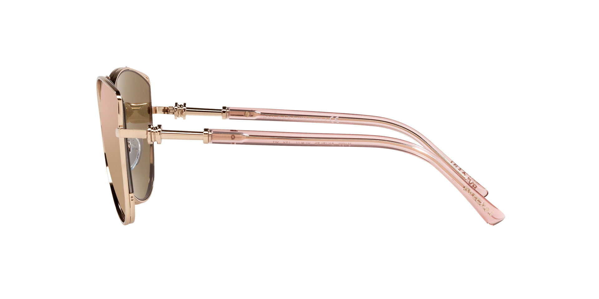 Bvlgari BV6168 20144Z cat-eye sunglasses for women in semi-rimless metal, with pink gold frame, and rose gold lenses. 57mm in lens size, 17mm in bridge size, and 140mm in temple length.