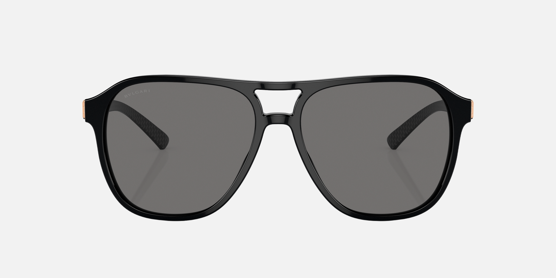 Bvlgari BV7034 501/81 aviator sunglasses for men in full rim plastic, with black frame, and gradient grey lenses. 57mm in lens size, 15mm in bridge size, and 140mm in temple length.