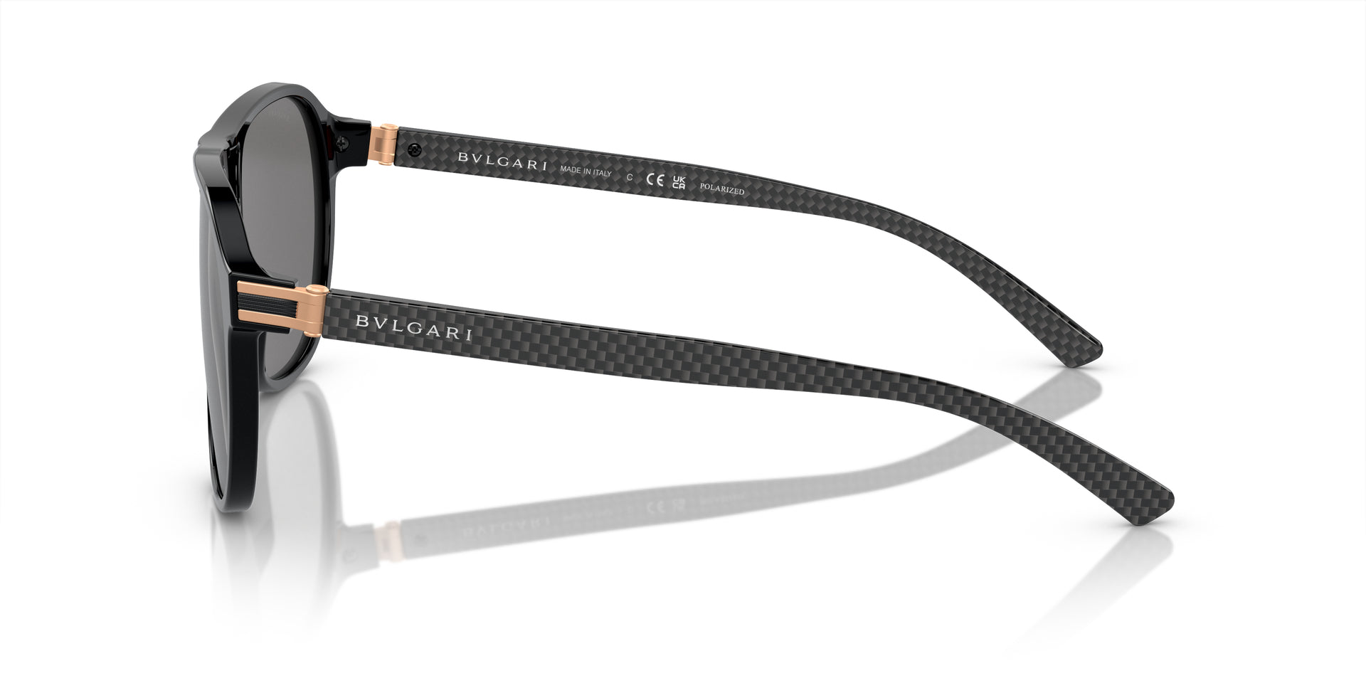 Bvlgari BV7034 501/81 aviator sunglasses for men in full rim plastic, with black frame, and gradient grey lenses. 57mm in lens size, 15mm in bridge size, and 140mm in temple length.