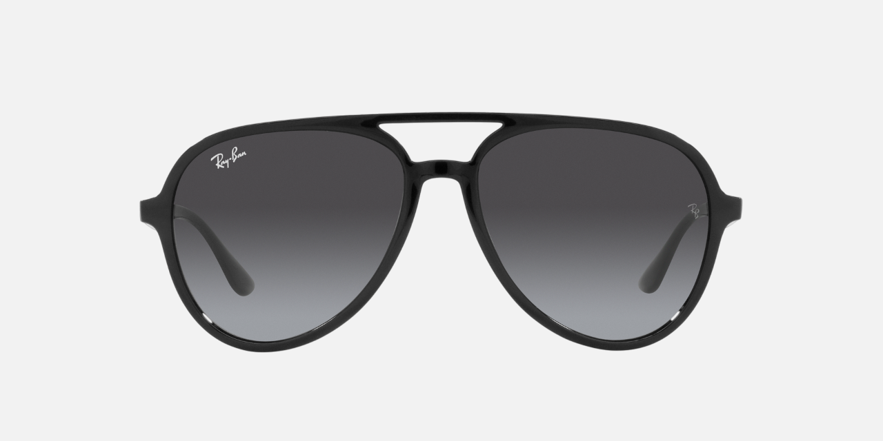 Ray-Ban RB4376 601/8G pilot sunglasses for unisex in full rim plastic, with black frame, and grey gradient lenses. 57mm in lens size, 16mm in bridge size, and 145mm in temple length.