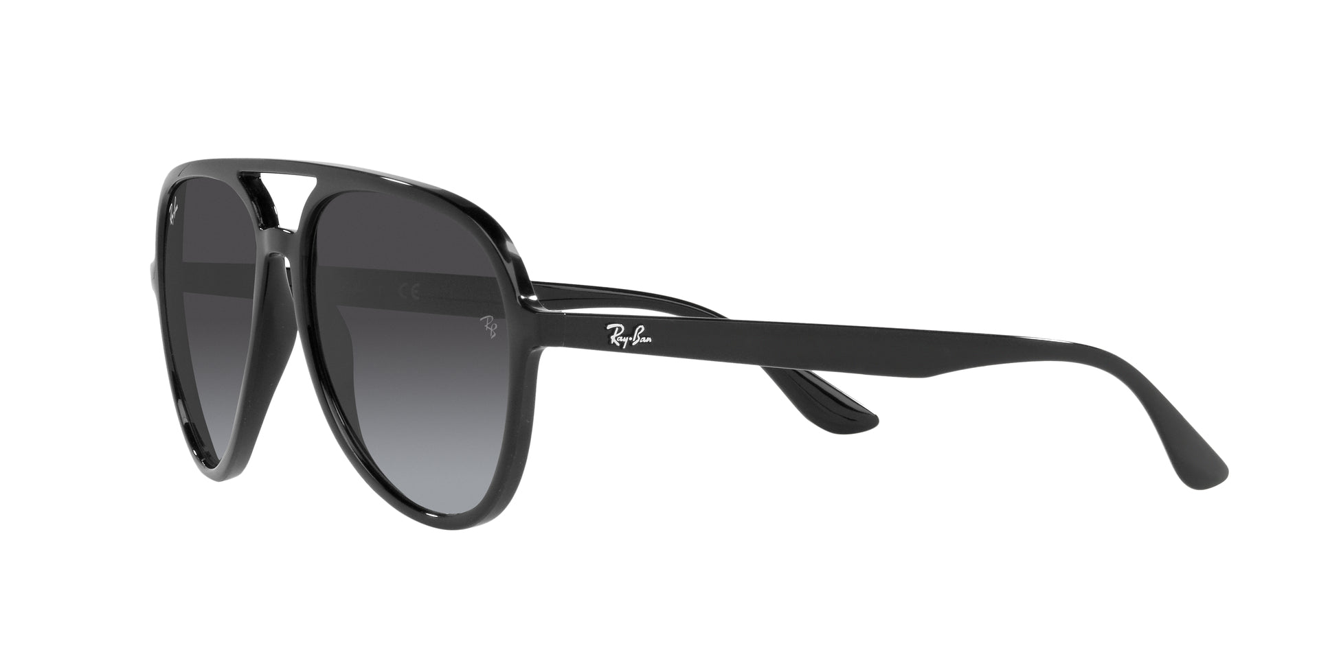 Ray-Ban RB4376 601/8G pilot sunglasses for unisex in full rim plastic, with black frame, and grey gradient lenses. 57mm in lens size, 16mm in bridge size, and 145mm in temple length.