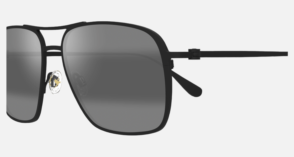 Maui Jim Beaches 2M aviator sunglasses for unisex in full rim metal, with matte black frame, and neutral grey lenses. 57mm in lens size, 16mm in bridge size, and 145mm in temple length.
