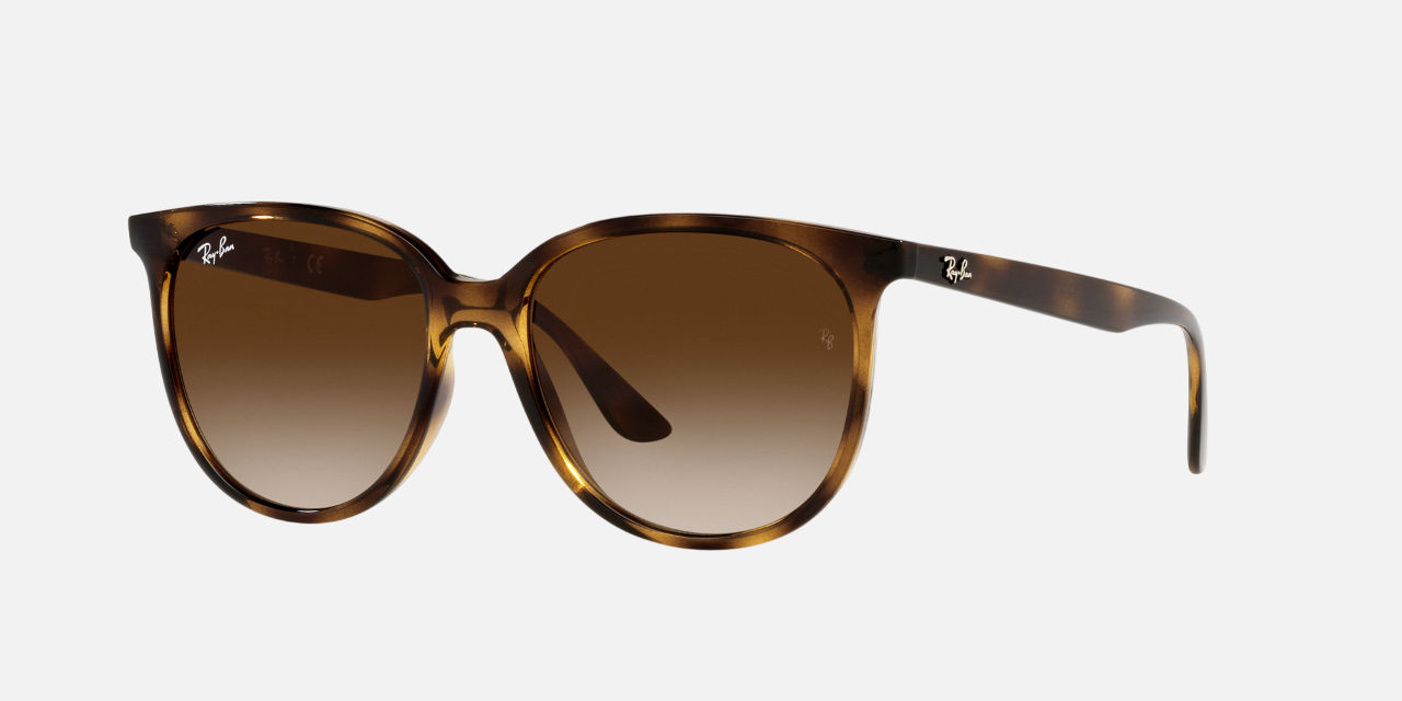 Ray-Ban RB4378 710/13 square sunglasses for women in full rim plastic, with havana frame, and gradient brown lenses. 54mm in lens size, 16mm in bridge size, and 145mm in temple length.