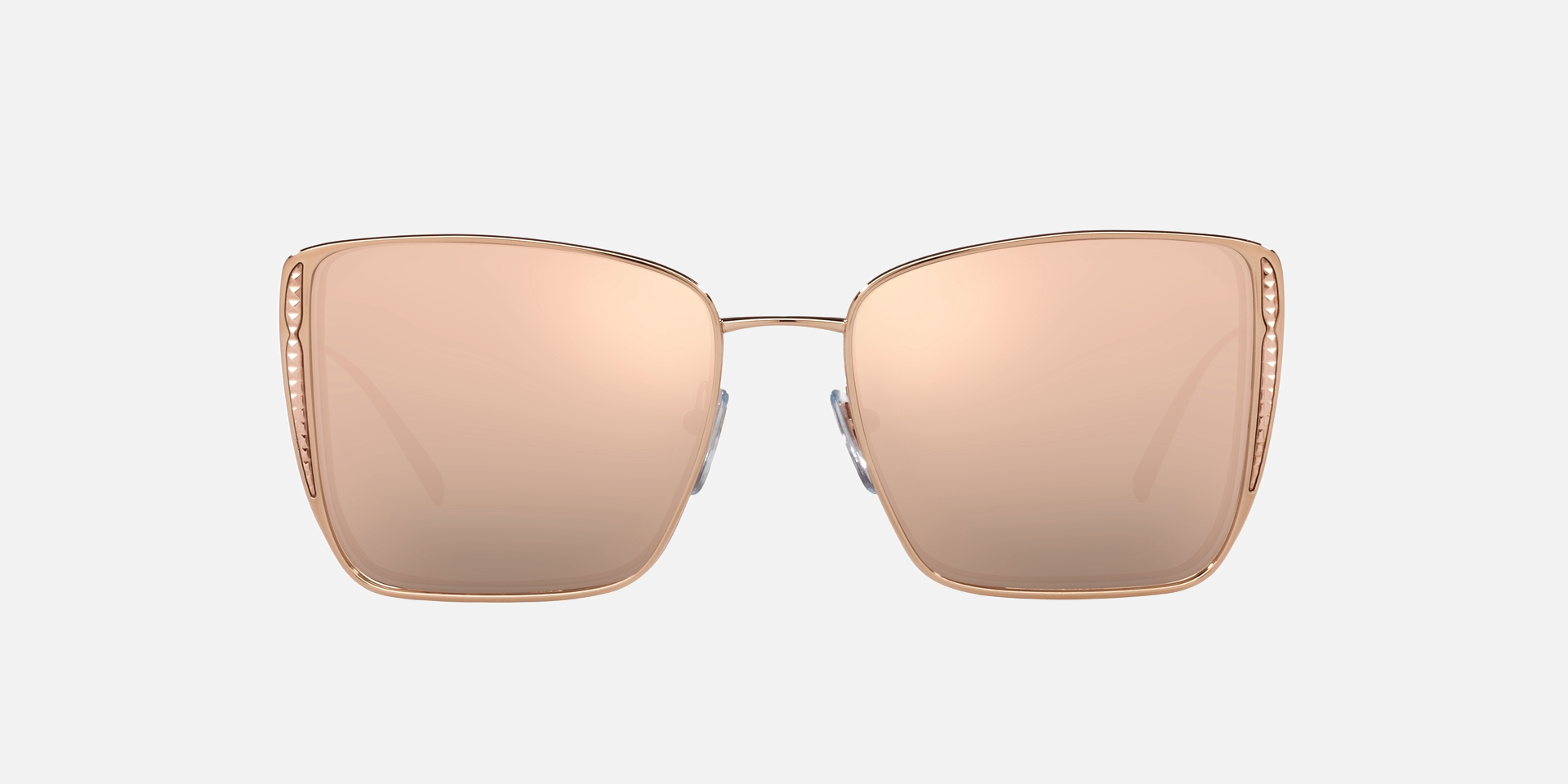 Bvlgari BV6176 20140W square sunglasses for women in full rim metal, with pink gold frame, and rose gold lenses. 55mm in lens size, 17mm in bridge size, and 140mm in temple length.