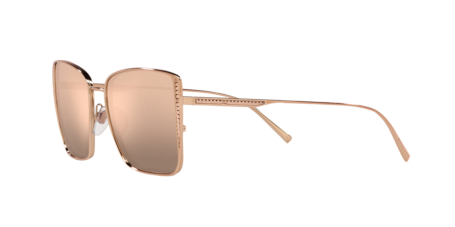 Bvlgari BV6176 20140W square sunglasses for women in full rim metal, with pink gold frame, and rose gold lenses. 55mm in lens size, 17mm in bridge size, and 140mm in temple length.