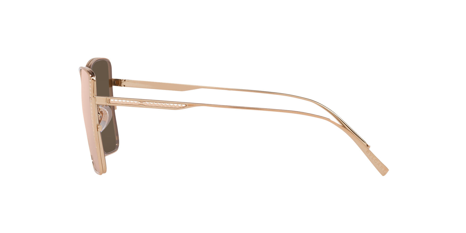 Bvlgari BV6176 20140W square sunglasses for women in full rim metal, with pink gold frame, and rose gold lenses. 55mm in lens size, 17mm in bridge size, and 140mm in temple length.